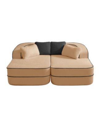 Camel Teddy Fabric Boneless Sofa with Double Chaises