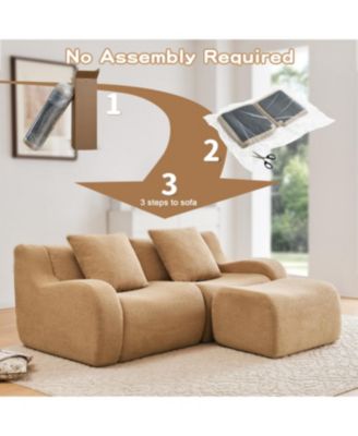 Streamdale L-Shaped Teddy Fabric 2-Seat Boneless Sofa, Camel