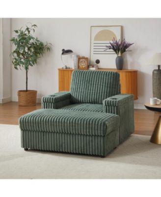 Streamdale Corduroy single recliner with pillow, cup holder, storage footrest