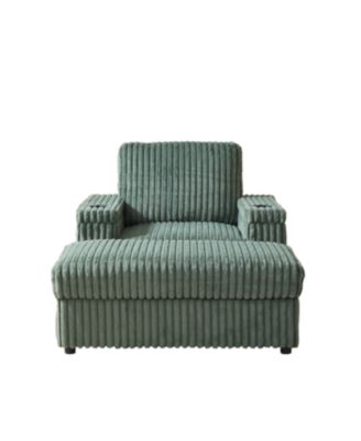 Streamdale Corduroy single recliner with pillow, cup holder, storage footrest