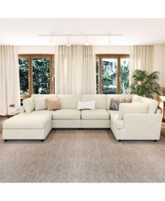 Streamdale U-Shaped Sectional Sofa with Movable Ottoman, 6-Piece Chenille Sofa Set