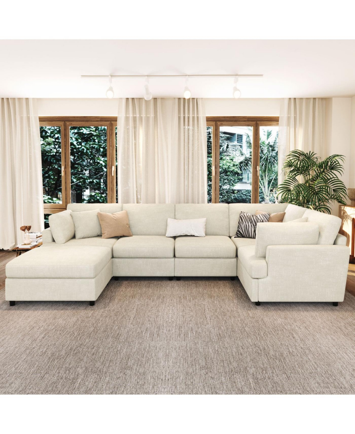 Streamdale Furniture U-Shaped Sectional Sofa with Movable Ottoman, 6-Piece Chenille Set