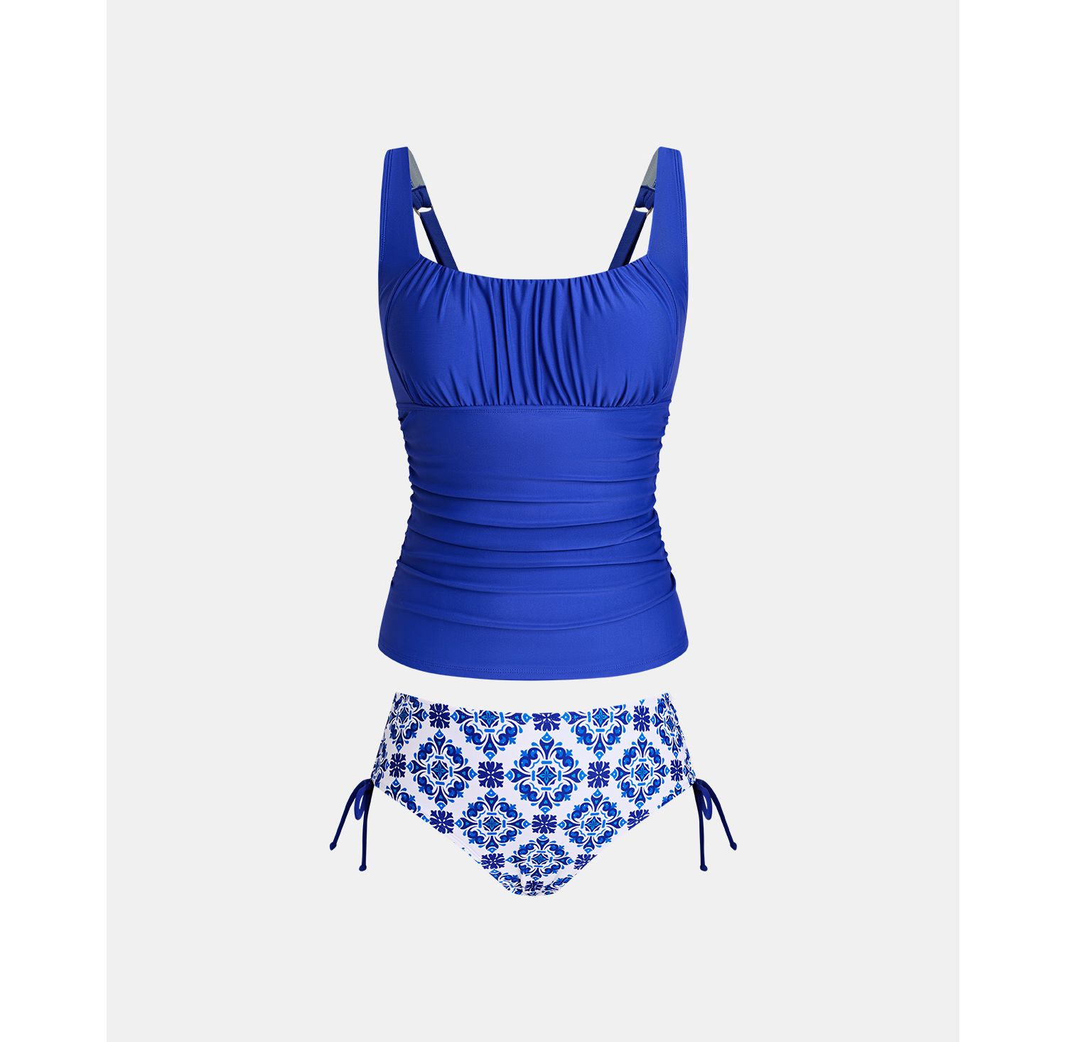 Women's Square Neck Ruching Side Drawstring Tankini Sets