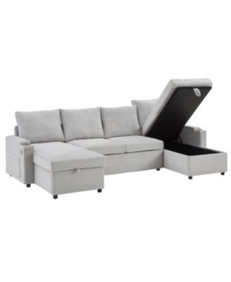 Streamdale Convertible U-Shaped Sectional Sofa with Storage, Cup Holders & USB Ports, Black