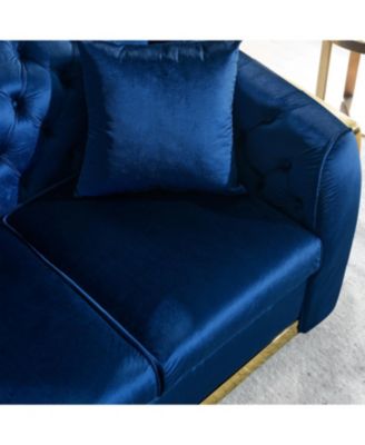 Streamdale Luxury Velvet Chesterfield Sofa Set, Tufted 3 Seat Couch with Gold Stainless, Navy Blue