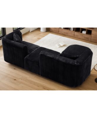 Luxury Modern Curved Corduroy Sectional Sofa, Minimalist Comfy Fluffy Couches, Black