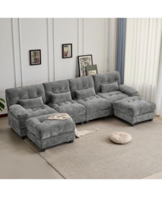 Streamdale 119" 4-Seater Sofa w/ 2 Ottomans, Adj. Backrest, 350lb/Seat, Chenille