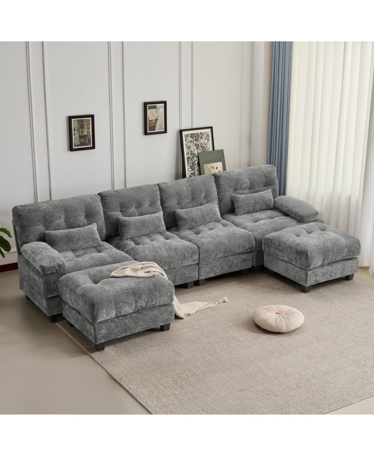 Streamdale Furniture Streamdale 119" 4-Seater Sofa w/ 2 Ottomans, Adj. Backrest, 350lb/Seat, Chenille