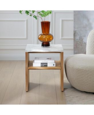 Streamdale Whisper of Waves Modern End Table w/ Storage Shelf - Natural Wood