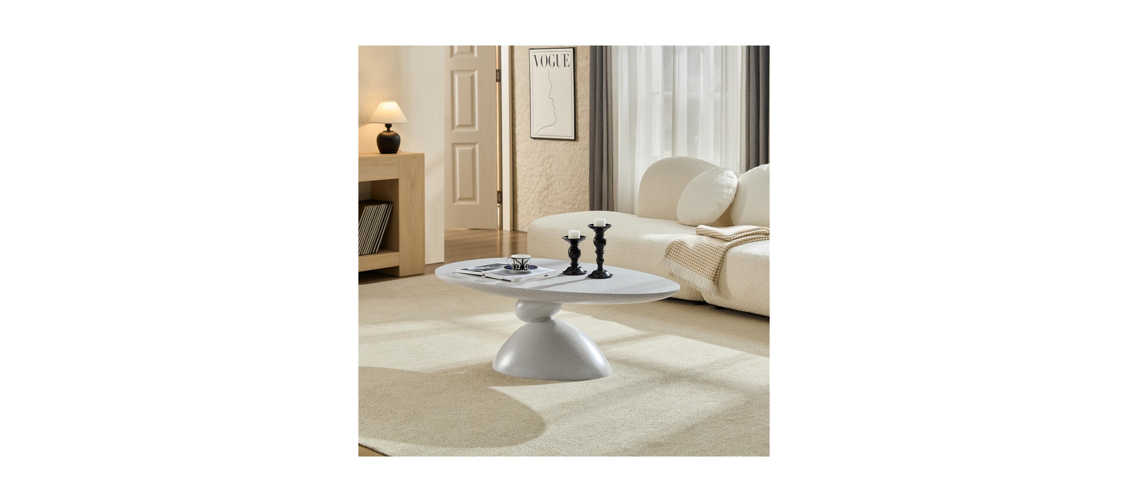 Streamdale Furniture Streamdale Lucky Stone Oval Coffee Table, Modern Minimalist Fiberglass Center Table