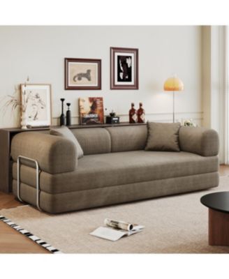 Camel Corduroy Compression Sofa, Convertible Floor Sofa Bed with Pillow Back Support