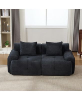 73" Modern Modular Sectional Loveseat, 2 Seater Tufted Cloud Floor Couch w/ 2 Pillows, Charcoal