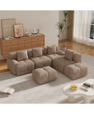 U-Shaped Sleeper Sectional Sofa, 6-Piece Modular Couch with Ottomans & Pillows, Taupe