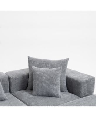 Modular 3-Seat Chenille Sectional Sofa, Deep-Seat, Low-Profile Modern Design, Grey