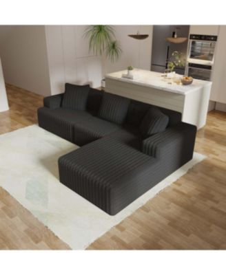 Comfy Corduroy Compression Sectional Couch with Chaise, Black Sofas