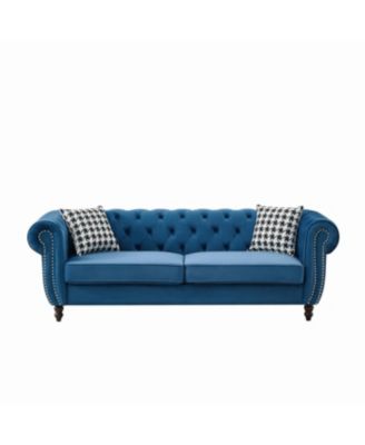 Streamdale Blue  Chesterfield Velvet Sofa with Roll Armrest & Nailhead