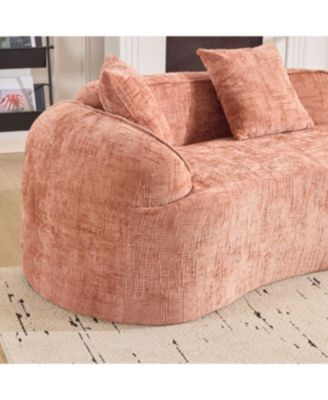  Pink Curved Compressed Sofa, Nordic-style Design for Living Room