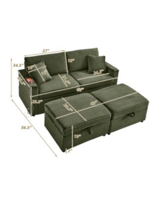 Streamdale Comfortable Fluffy Corduroy Lazy Sofa with Storage, Double Ottomans & Table Board