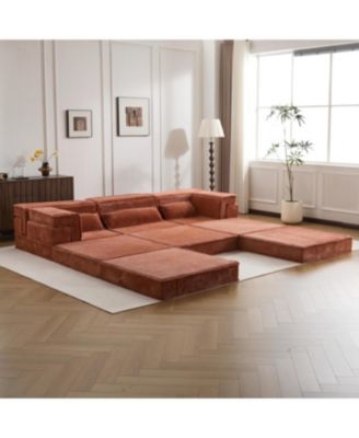 Orange Compression Sofa, Convertible Floor Sofa Bed, Modular Sectional