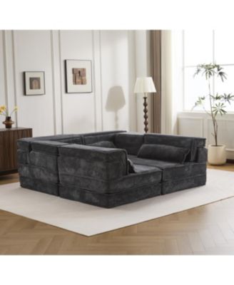 Compression Sofa, Convertible Floor Sofa Bed, Modular Sectional Sofa, Dark Grey