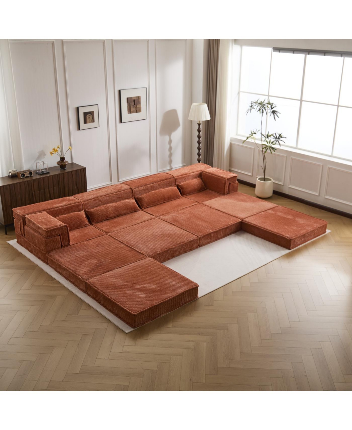Streamdale Compression Sofa, Convertible Floor Sofa Bed, Modular Sectional, Orange
