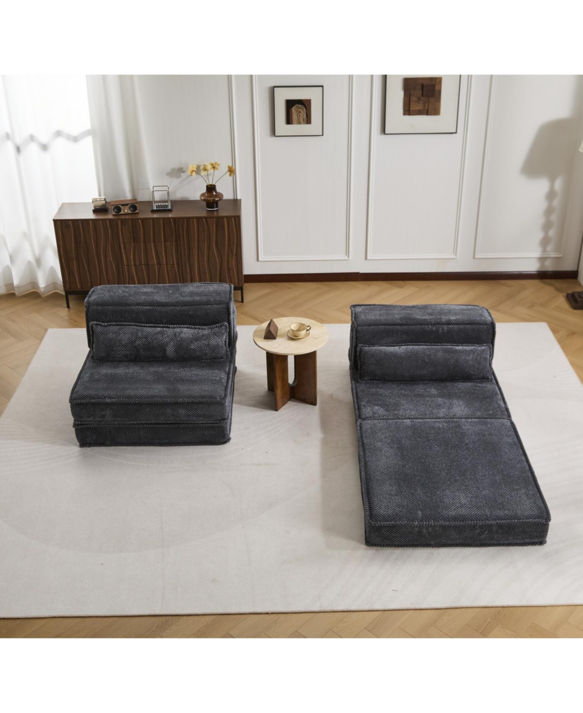 Streamdale Furniture Compression Sofa, Convertible Floor Sofa Bed, Modular Sectional Sofa, Dark Grey