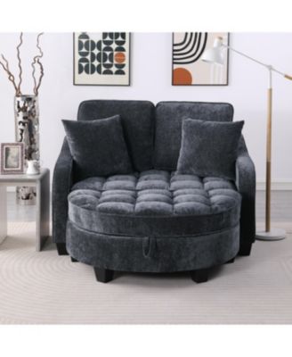 Two-seater sofa with storage chaise longue and throw pillows - Black