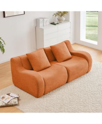 Streamdale Soft Teddy Fabric Boneless Sofa, No Assembly, Anti-Slip, 32D Sponge, Orange