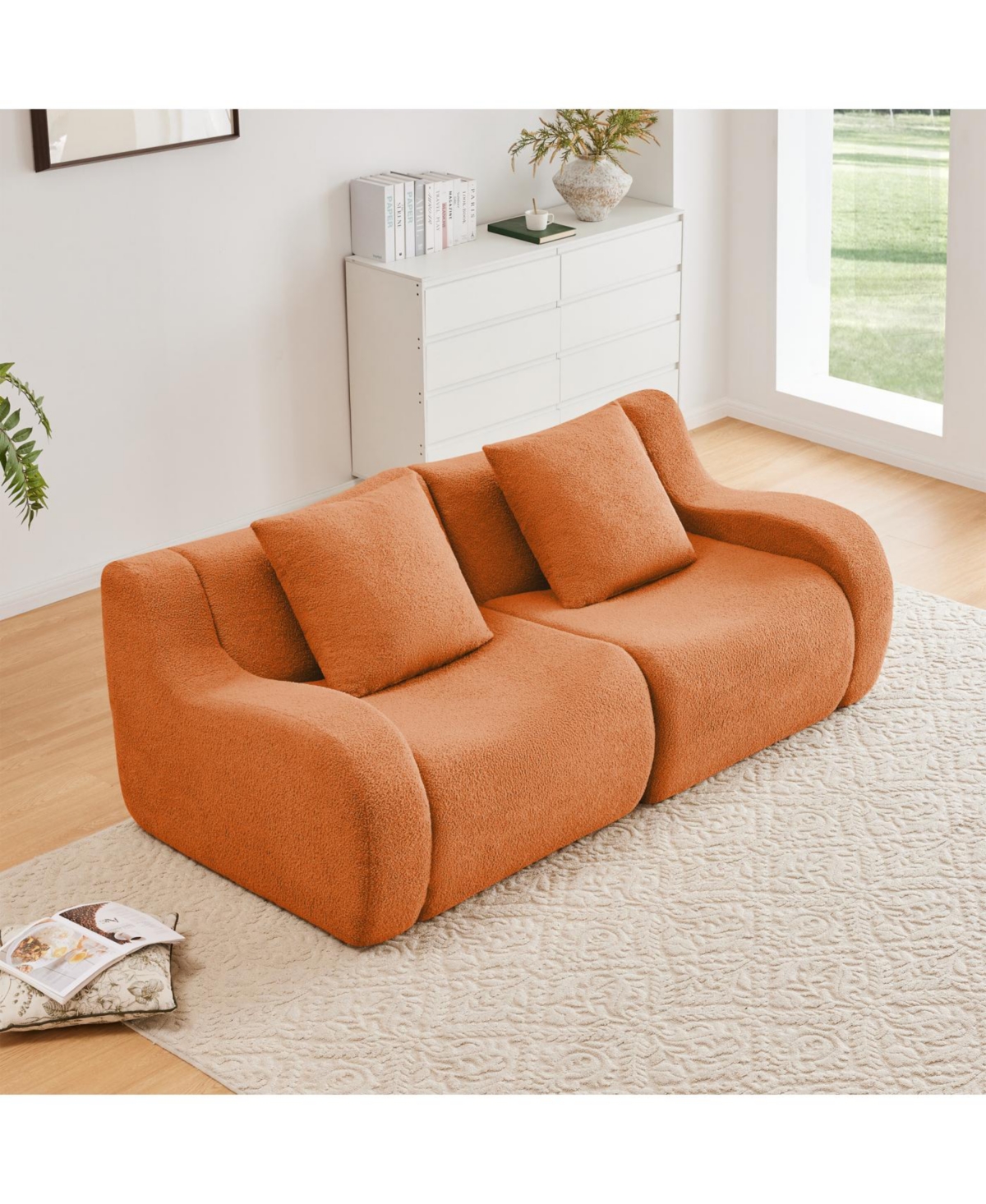 Streamdale Soft Teddy Fabric Boneless Sofa, No Assembly, Anti-Slip, 32D Sponge, Orange