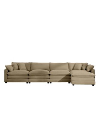 Corduroy Sofa - Modern Upholstered 4 Seater with Footstool & Pillows