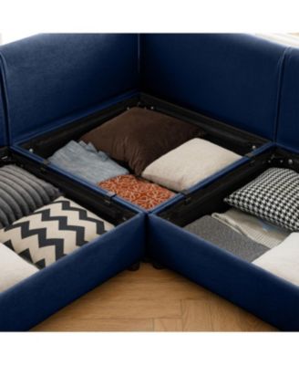 Modern 6-Piece Modular Sectional Sofa with Storage - Soft Blue Chenille