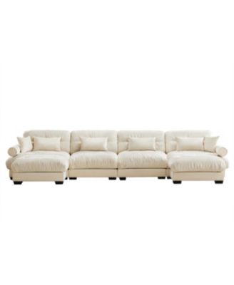 U-Shaped Sectional Sofa Cloud Couch with Movable Ottomans, Convertible 4 Seater