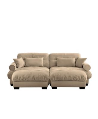 Streamdale Camel Oversized Modern Velvet Two-Seater Sofa with Ottoman and Pillows