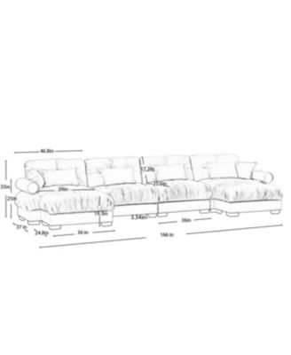 U Shaped Sectional Sofa Cloud Couch with Movable Ottomans, Convertible 4 Seater Grey Velvet Couch.