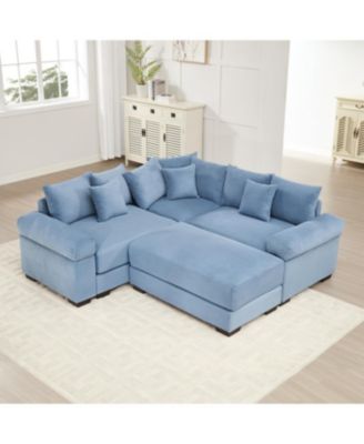 Streamdale Oversized Cloud Modular Sectional Couch with Ottoman, Blue