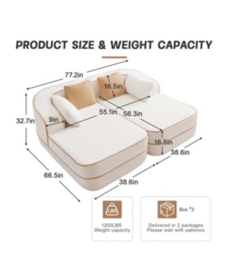 White Teddy Fabric Boneless Sofa with Double Chaises and Contrast Color Design