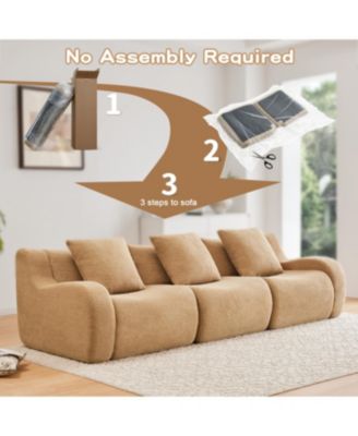 Boneless Sofa, 3 Seat Teddy Fabric, Anti-Slip, No Assembly, Camel
