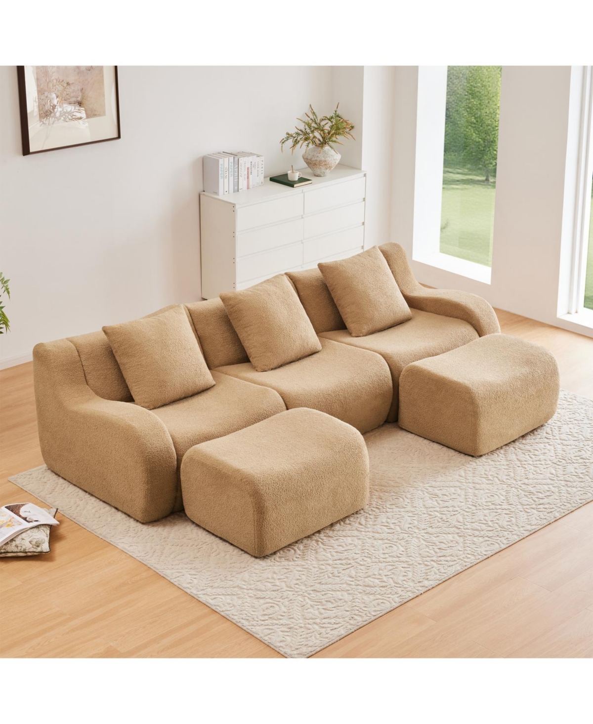 Streamdale Furniture U-shaped Soft Teddy Fabric Boneless Sofa, Camel
