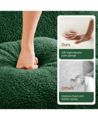 L-Shaped 4-Seat Boneless Sofa, Teddy Fabric, No Assembly, Curved Armrest, Green