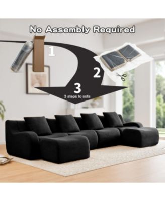 Streamdale U-Shaped Boneless Sofa, Teddy Fabric, No Assembly, Black