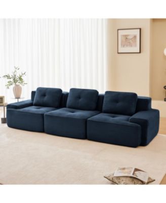 Modern Modular Sectional Sofa, Corduroy Fabric, Oversized 3-Seater Couch, Blue