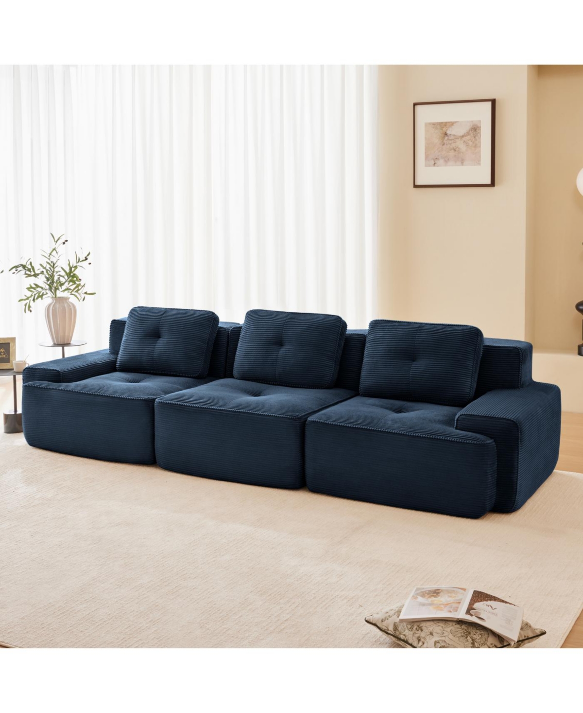 Streamdale Furniture Modern Modular Sectional Sofa, Corduroy Fabric, Oversized 3-Seater Couch, Blue