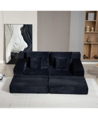 Double Lounge Chaise Cloud Plush Sofa Bed, Upholstered No Assembly Required Black