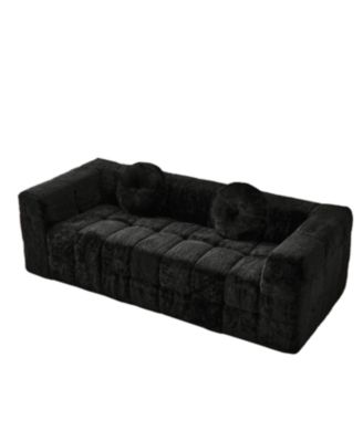 Streamdale Modern Boneless Couch with Two Throw Pillows, Checkered Fabric Sofa