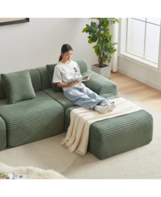 Streamdale 114-inch Corduroy Modular Sofa with Inlaid Design, 3 Pillows & 4 Configurable Modules.
