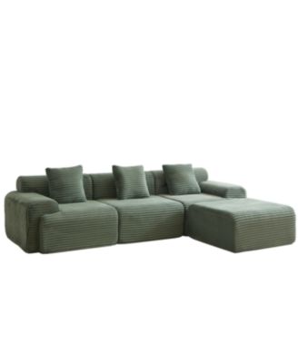 Streamdale 114-inch Corduroy Modular Sofa with Inlaid Design, 3 Pillows & 4 Configurable Modules.