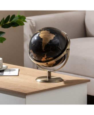 9-Inch Metallic Black and Gold World Globe with Sturdy Metal Base