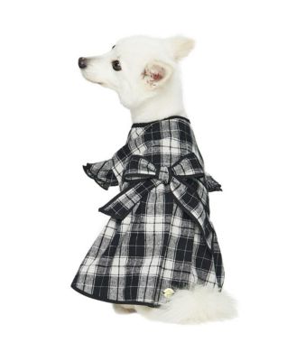 Soft Flannel Plaid Dog Dress with Velvet Bowties in Pink Size 14"