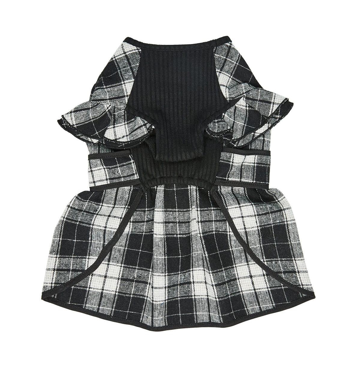 Dogs & Cats Co. Soft Flannel Plaid Dog Dress with Velvet Bowties Pink 12"