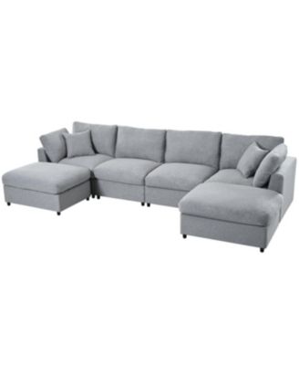 Large U-Shaped Sectional Sofa with 2 Ottomans, Chenille Fabric, Modular Design